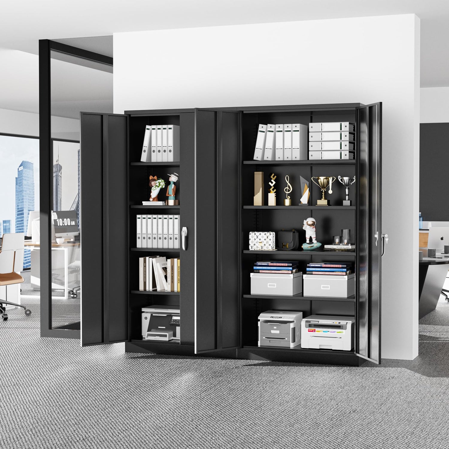 Superday 71" Lockable Steel Storage Cabinet, Locking Metal Storage Cabinets, Tall Black Cabinet with 2 Doors and 4 Adjustable Shelves for Garage, Superday