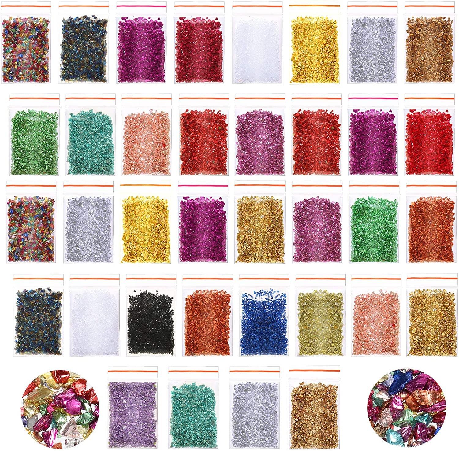 36 Pack Crushed Glass Glitter, Broken Crushed Glass Pieces for Craft Resin Nail DIY Craft Vase Filler Epoxy Resin Art Jewelry Making WoodArtSupply