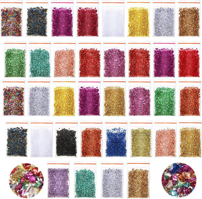 36 Pack Crushed Glass Glitter, Broken Crushed Glass Pieces for Craft Resin Nail DIY Craft Vase Filler Epoxy Resin Art Jewelry Making - WoodArtSupply