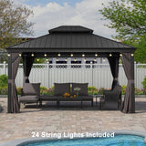 PURPLE LEAF 12' X 14' Patio Gazebo with Light Permanent Hardtop Gazebo with Metal Roof for Outdoor Lawn and Garden Grey PURPLE LEAF