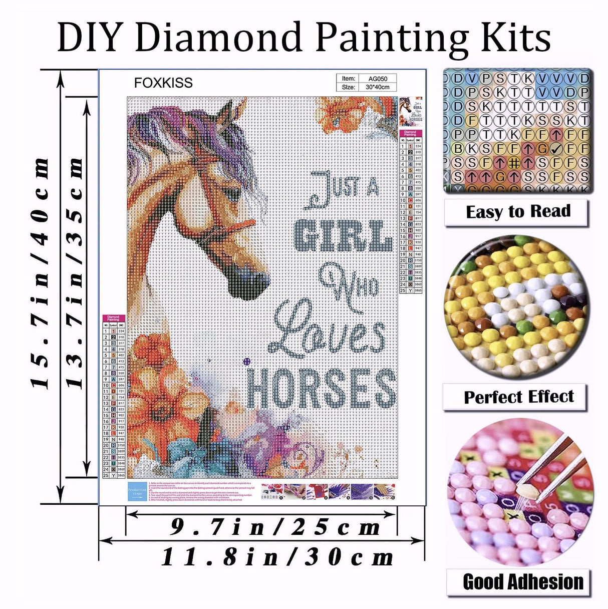 FOXKISS Horse Diamond Art Painting Kits for Adults - Full Drill Diamond Dots Paintings for Beginners, Round 5D Paint with Diamonds Pictures Gem Art FOXKISS