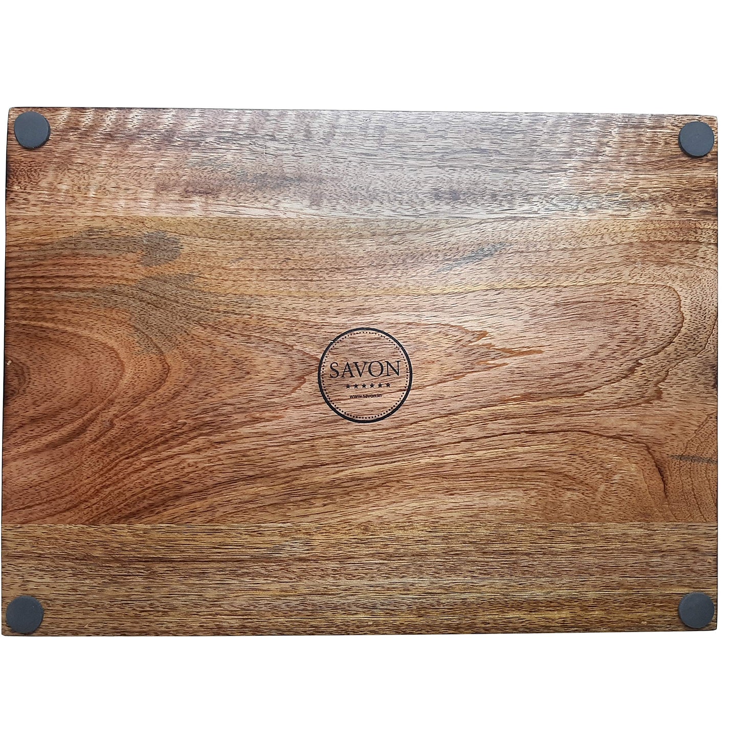 SAVON Wood Serving Tray With Black Metal Handle 15 inches Natural Torched Rustic - WoodArtSupply