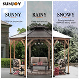 Sunjoy Ion Collection 13 x 13 ft. Cedar Framed Octagon Wood Gazebo with Brown Double Tiered Steel Hardtop Roof and Ceiling Hook for Garden, Backyard Sunjoy