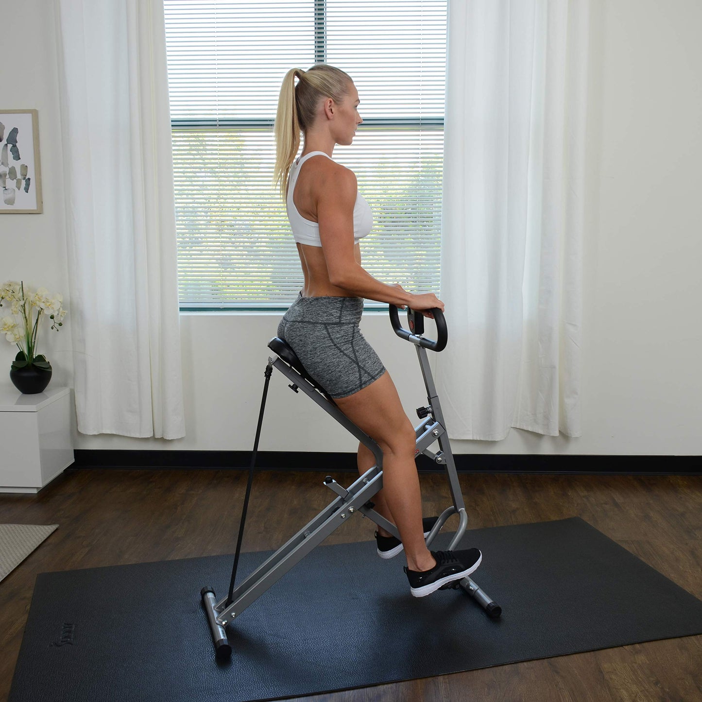 Sunny Health & Fitness Squat Assist Row-N-Ride™ Trainer for Glutes Workout with Online Training Video - WoodArtSupply