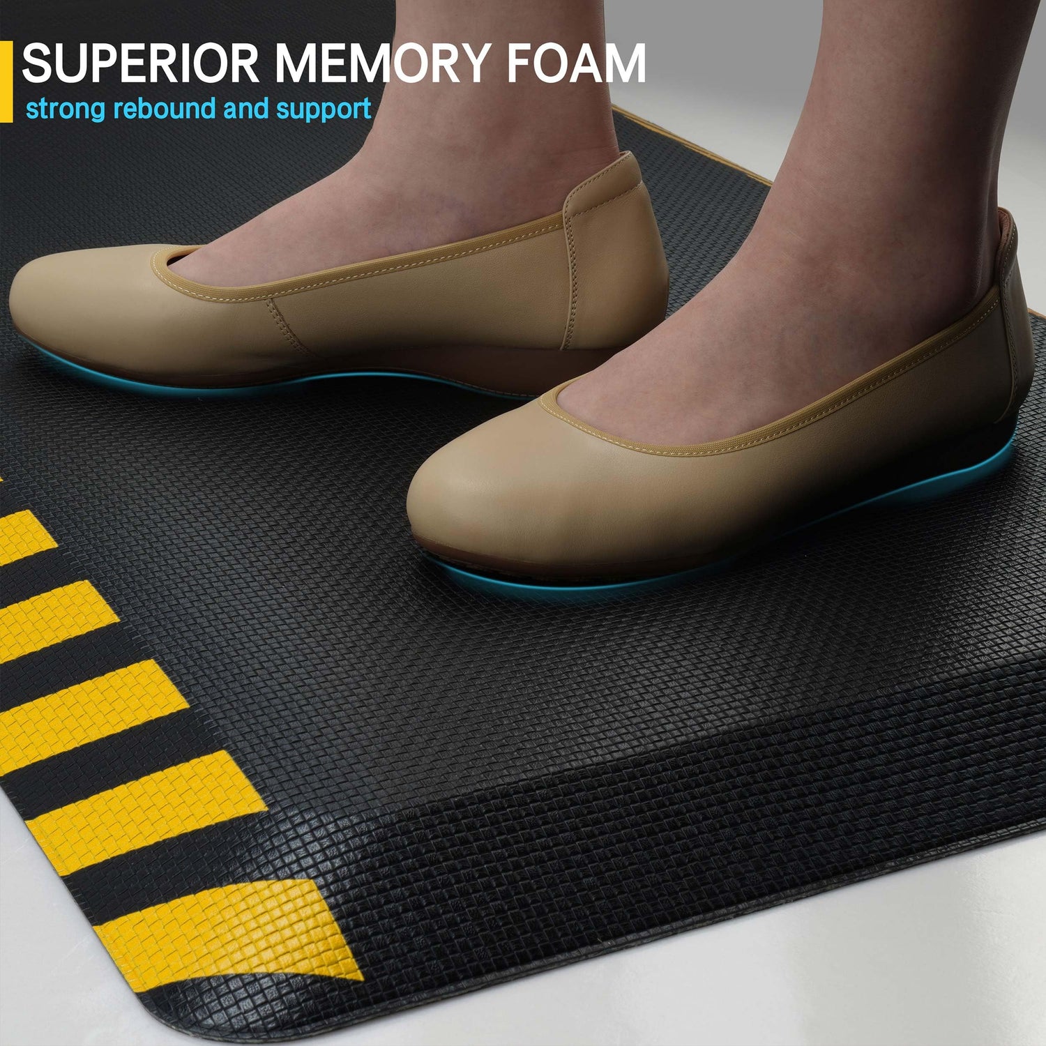 FEATOL Anti Fatigue Mats Industrial, Ergonomic Standing Floor Mat, Work Mats for Standing,Black with Yellow Border Safety Mat 20" x 32"-Standing FEATOL