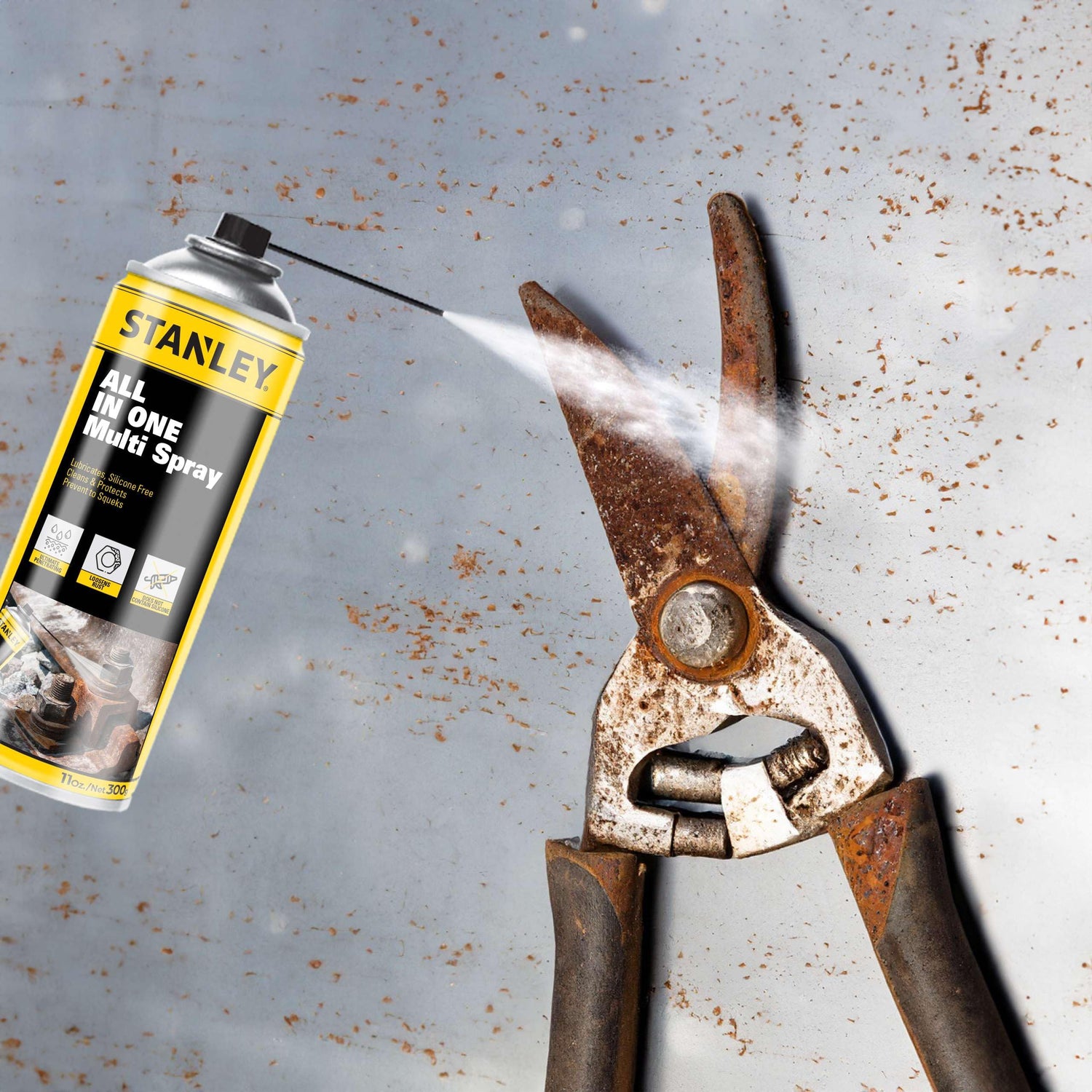 STANLEY Corrosion Inhibitor Spray - Rust Remover&Cleaner Aerosol - Versatile Rust Prevention Spray for Garage, RV, Woodworking, Power Tools - 11 Oz, STANLEY