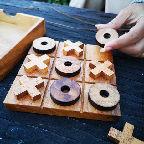 NUTTA - TicTacToe Tic Tac Toe Wooden Board XO OX Games Coffee Table Desk Toy Fun Game with Friends and Family Adult Games Travel Backyard Indoor NUTTA