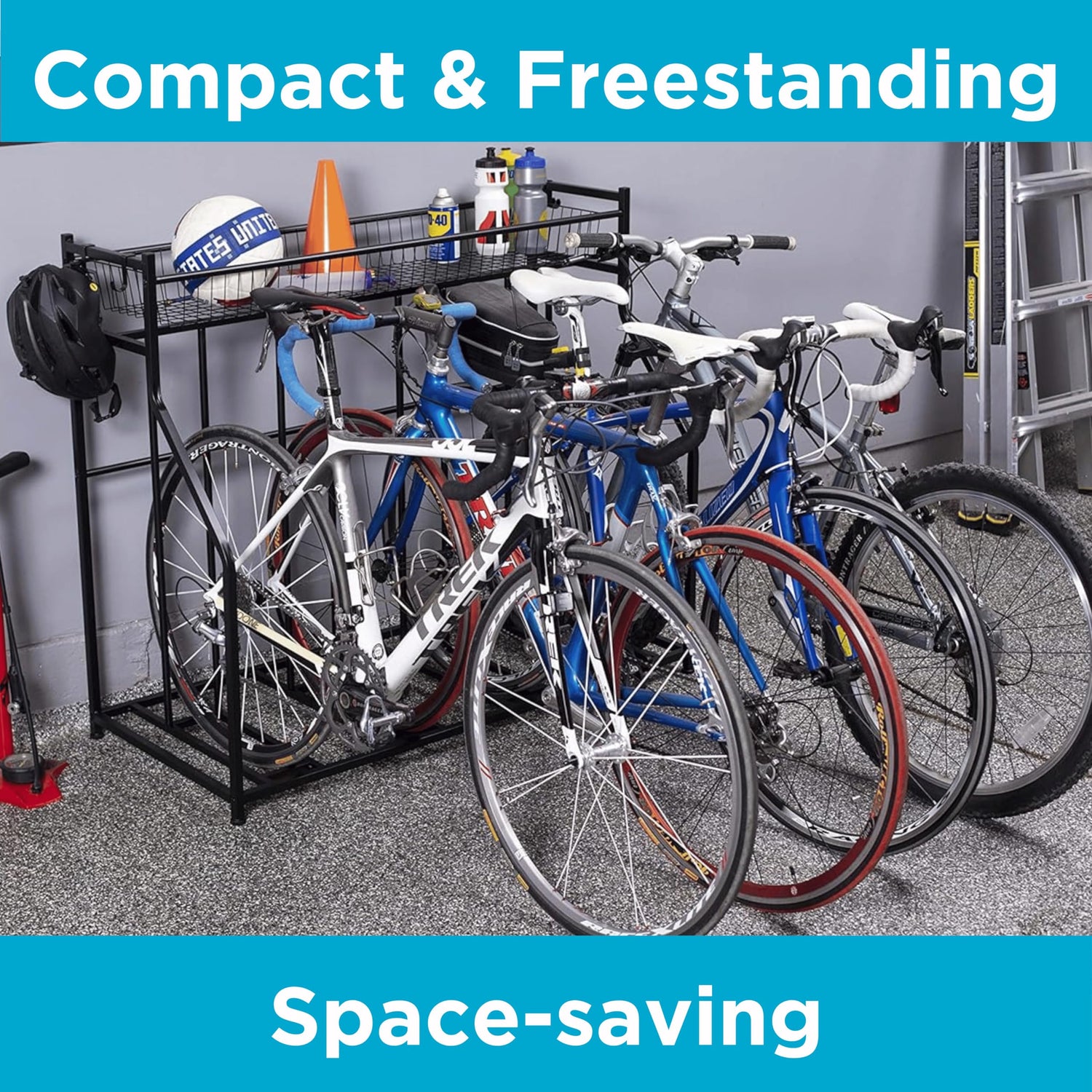 BIRDROCK HOME Garage Bike Storage & Stand | Holds 4 bicycles | Garage Organizer & Sports Storage Station | Black BIRDROCK HOME