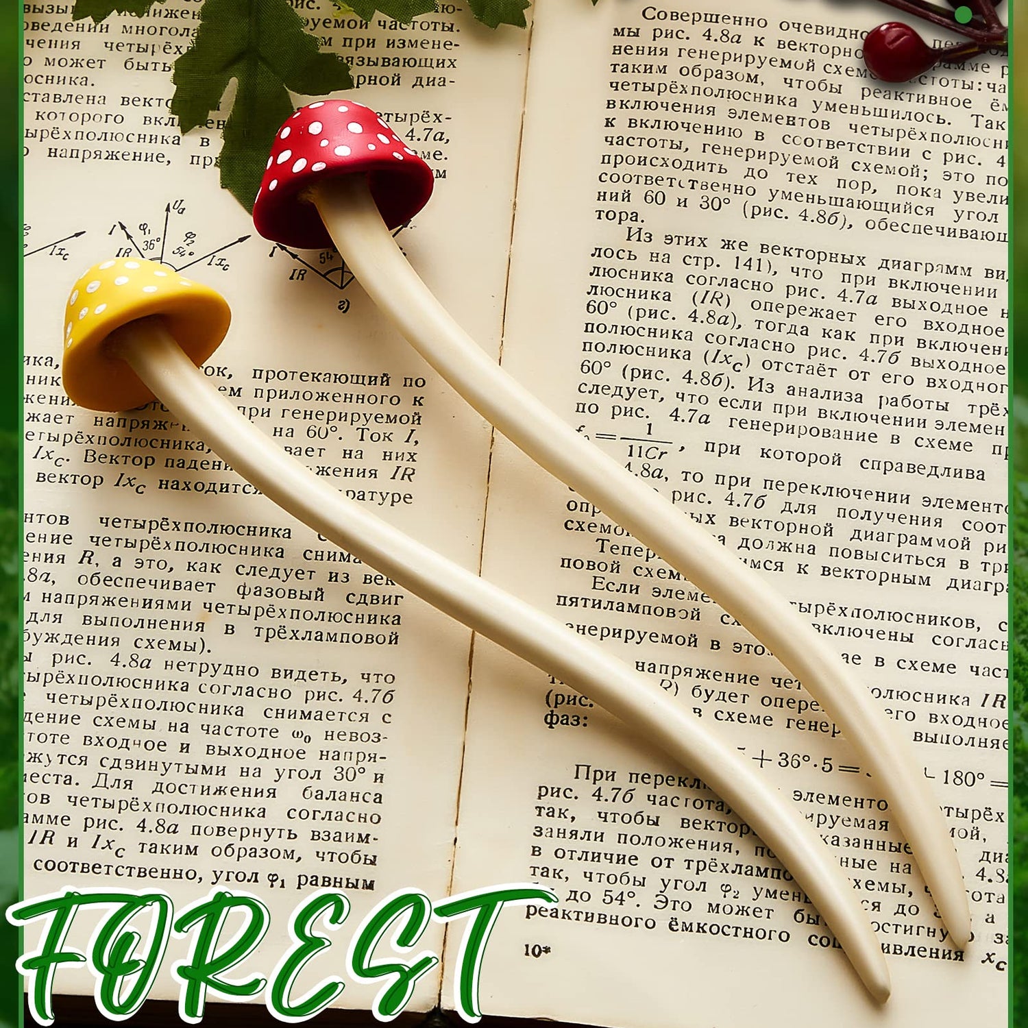 Taiyin 2 Pcs Mushroom Hair Stick Christmas Hair Sticks for Long Hair Chinese Hair Chopsticks for Women Girl Hair Sticks for Buns Cute Print Hair Taiyin