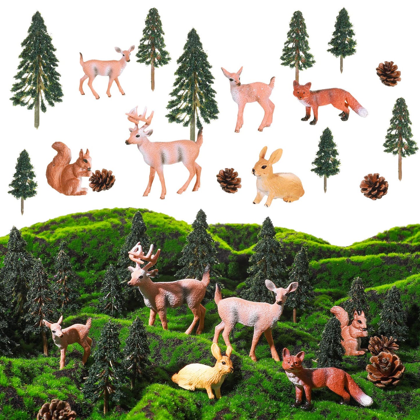 26 Pcs Forest Woodland Figurines Toys Model Trees Kit with Deer Figurine Squirrel Toy Playset Cake Toppers for Kids Toddlers Birthday Party - WoodArtSupply