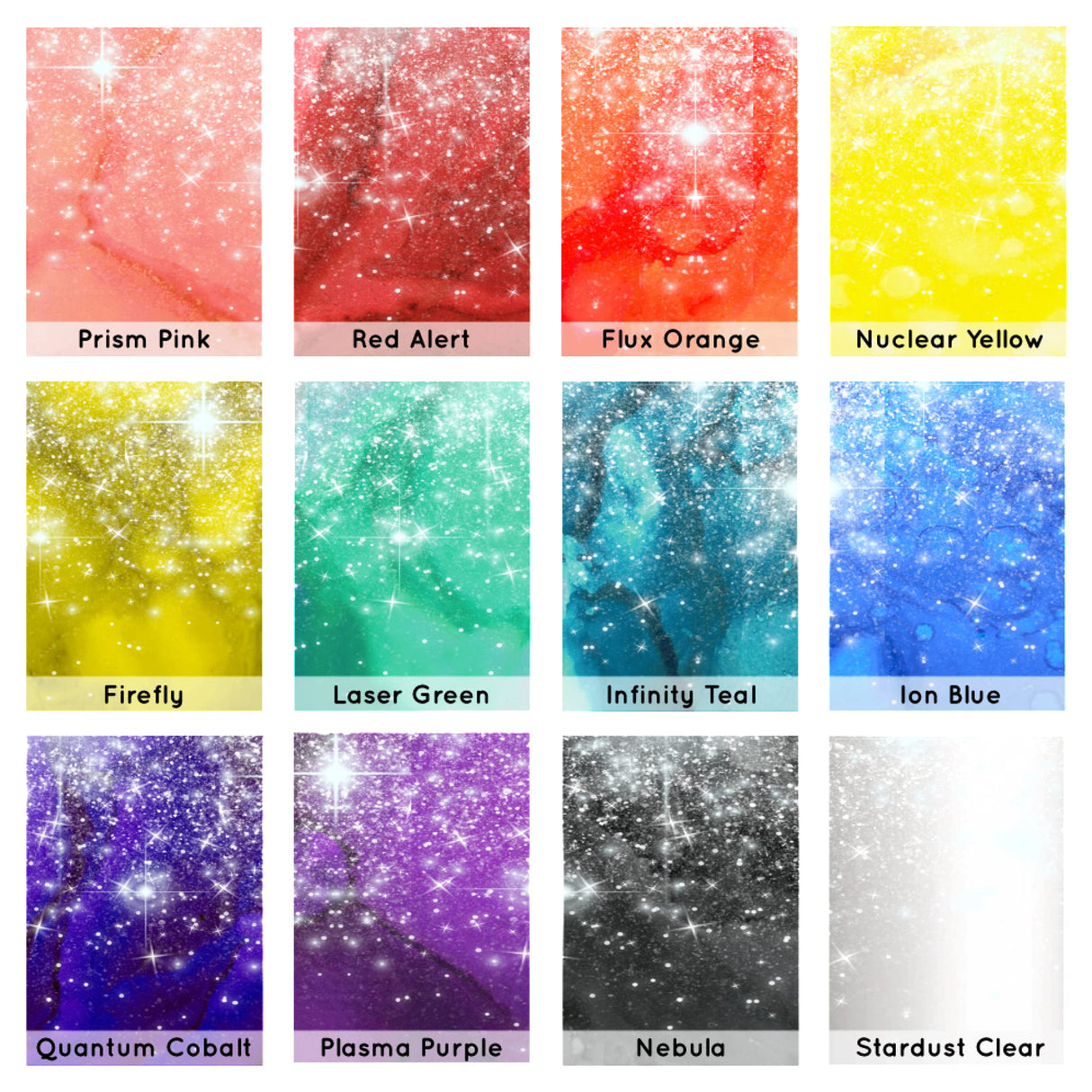 T-Rex Inks Starlight Shimmer Sparkling Alcohol Ink 12 Bottle Set - Glitter Alcohol Ink for Epoxy Resin Dye, Painting, Tumbler Making & More - T-Rex Alcohol Inks