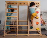 Avenlur Magnolia Indoor Playground 6-in-1 Jungle Gym Montessori Waldorf Style Wooden Climber Playset Slide, Rock Climbing Wall, Rope Wall Climber, Avenlur