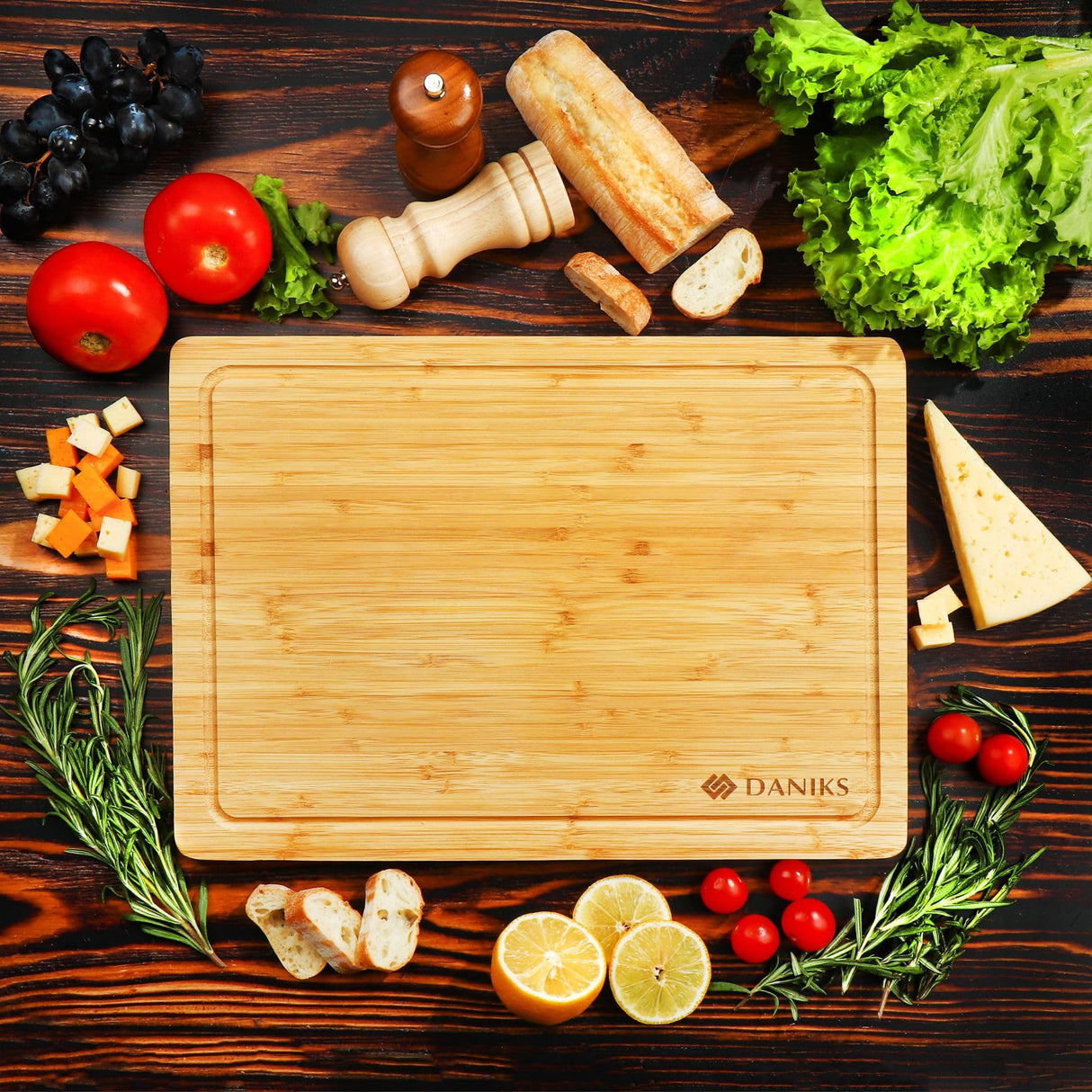 Daniks 100% Organic Bamboo Cutting Board for Kitchen | Heavy Duty Wood Chopping Board | Extra-Thick Cutting Board for Serving, Meat and Veggies | Daniks