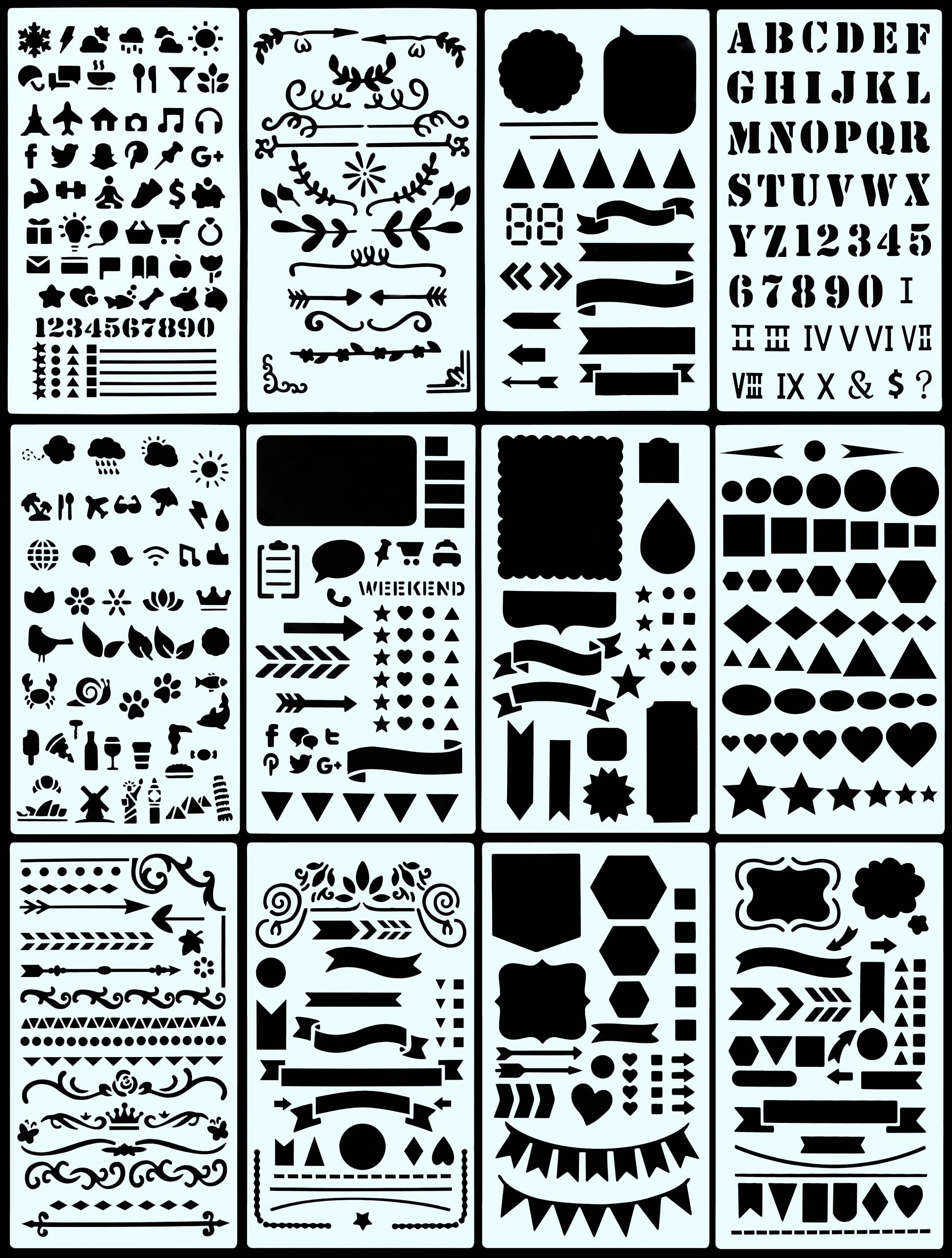 Dotted Journal Stencil Set (Over 300 designs that are great for bullet journaling, planners, and notebooks) (English, Telugu and German Edition) - WoodArtSupply