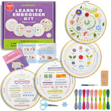 Craftwiz 4 Set Embroidery Starter Kit, Embroidery Kit for Beginners Adults and Kids with Patterns, Beginner Embroidery Kit for Adults, Hand Craftwiz
