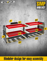 Spampur Power Tool Organizer with Charging Station, 6 Drill Holders Wall Mount, Heavy Duty Metal Premium Garage Tool Shelf, Gift for Man Cordless Spampur