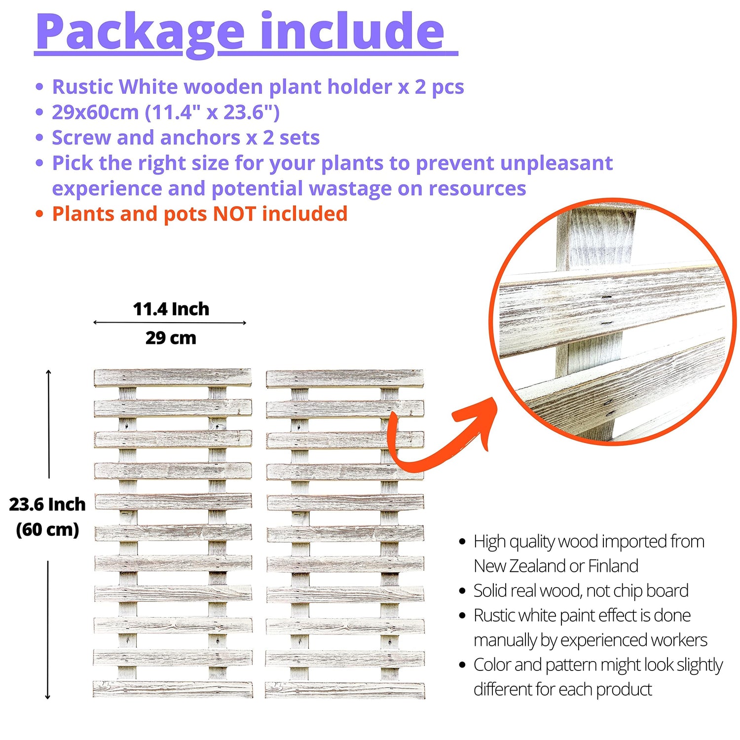 ShopLaLa Wooden Wall Planter - 2 Pack Wall Hanging Planters for Outdoor Plants Rustic White Wall Mounted Wood Ladder for Flower Pots Holder Vertical ShopLaLa