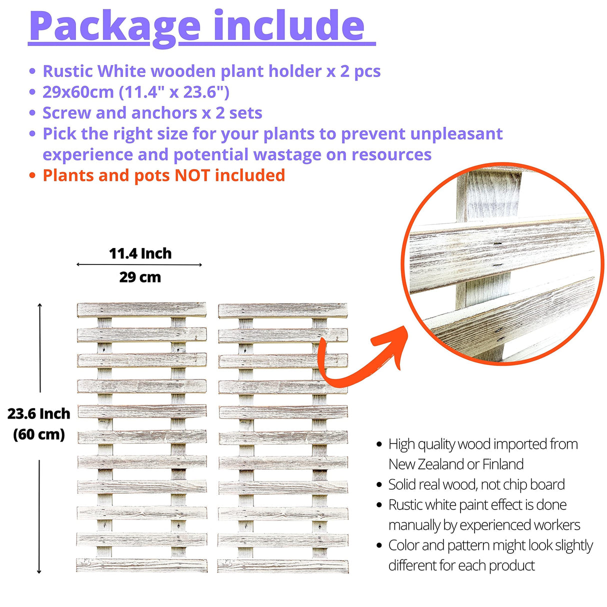 ShopLaLa Wooden Wall Planter - 2 Pack Wall Hanging Planters for Outdoor Plants Rustic White Wall Mounted Wood Ladder for Flower Pots Holder Vertical ShopLaLa