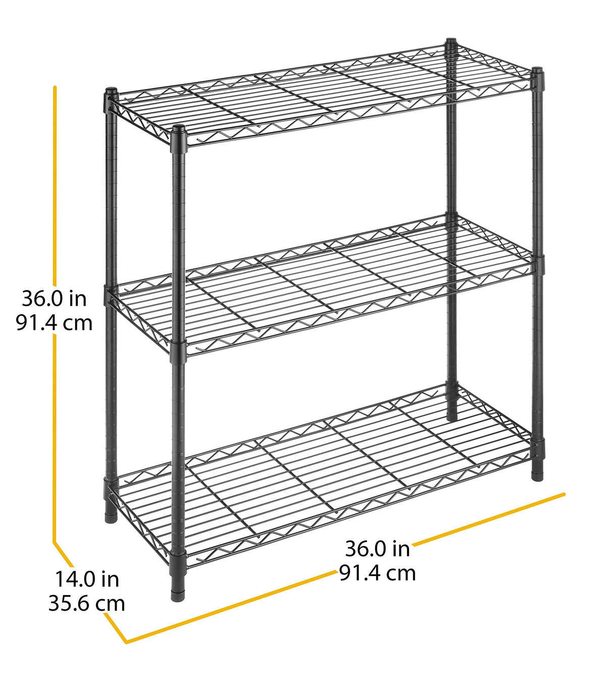 Whitmor 350 Capacity Per Shelf Adjustable Shelving with Leveling Feet, Black, 3 TIER(Supreme) Whitmor