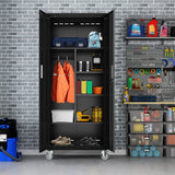 TOPKEY Metal Storage Cabinets Locker for Home Office, 72" Garage Storage Cabinet with Wheels, Lockable Doors and Shelves, Steel Wardrobe Cabinet with TOPKEY