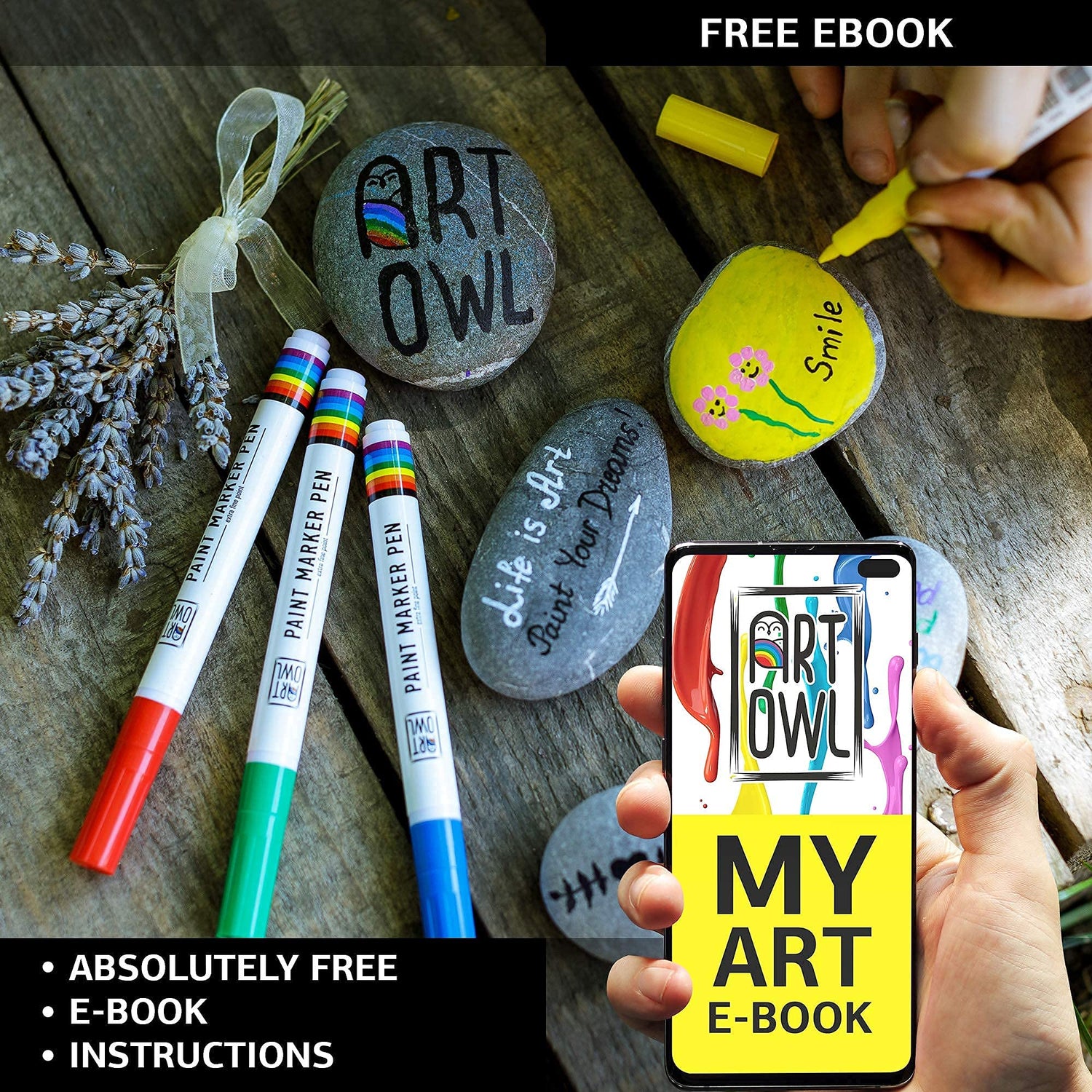 Art Owl 12 Basic Paint Pens Extra Fine Tip and 12 Acrylic Pastel Paint Markers Extra Fine Tip, Bundle for Rock Painting, Stone, Ceramic, Glass, Wood Art Owl