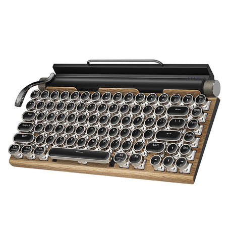 Retro Typewriter Keyboard Wireless Mechanical Keyboard, 83-Key Blue Switches Bluetooth 5.0 Vintage Punk Round Keycap, 14 Modes LED Backlight, Type-C, Taiahiro