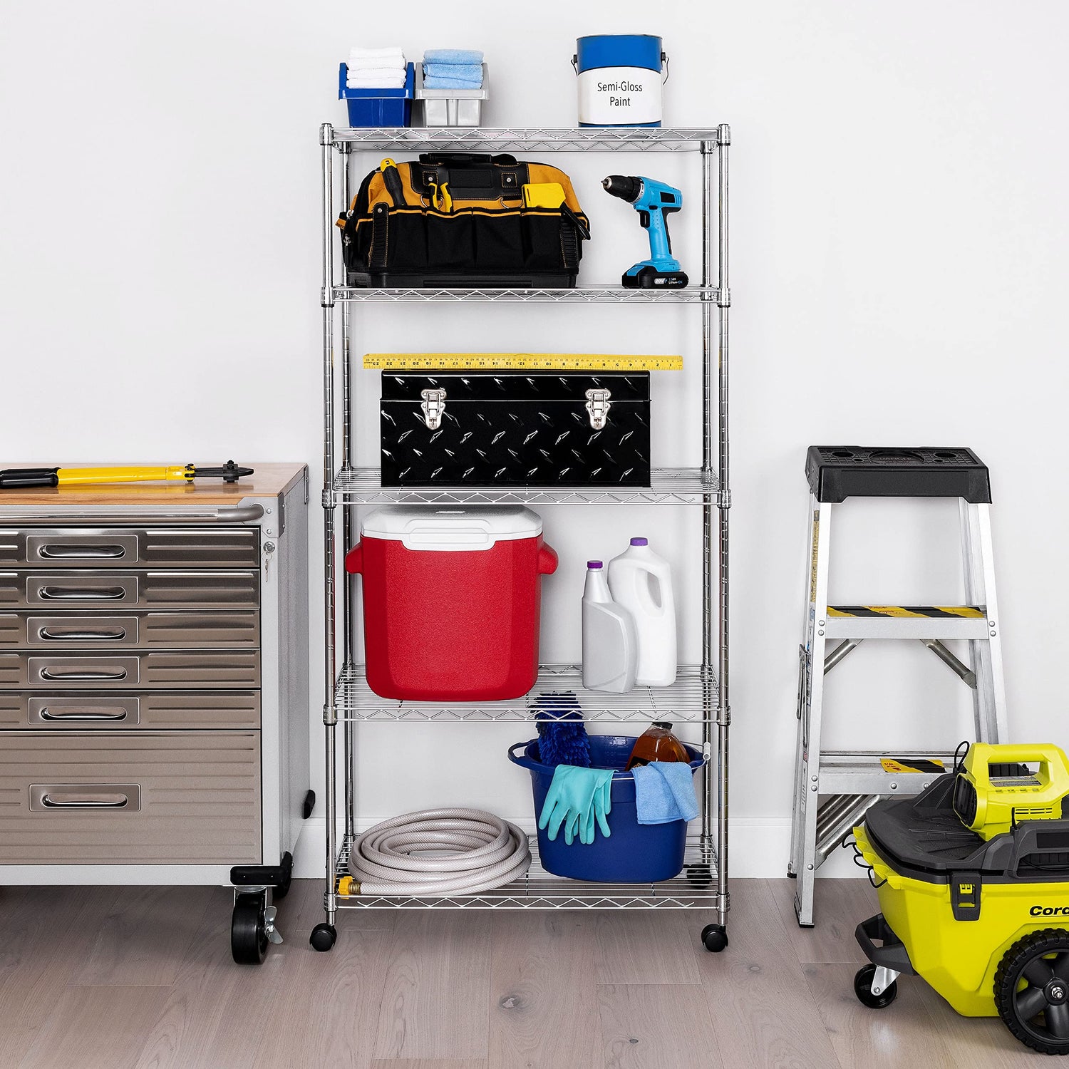 Seville Classics 5-Tier Wire Shelving with Wheels, 5-Tier, 30"" W x 14"" D (NEW MODEL), Chrome Plating, Plated Steel Seville Classics