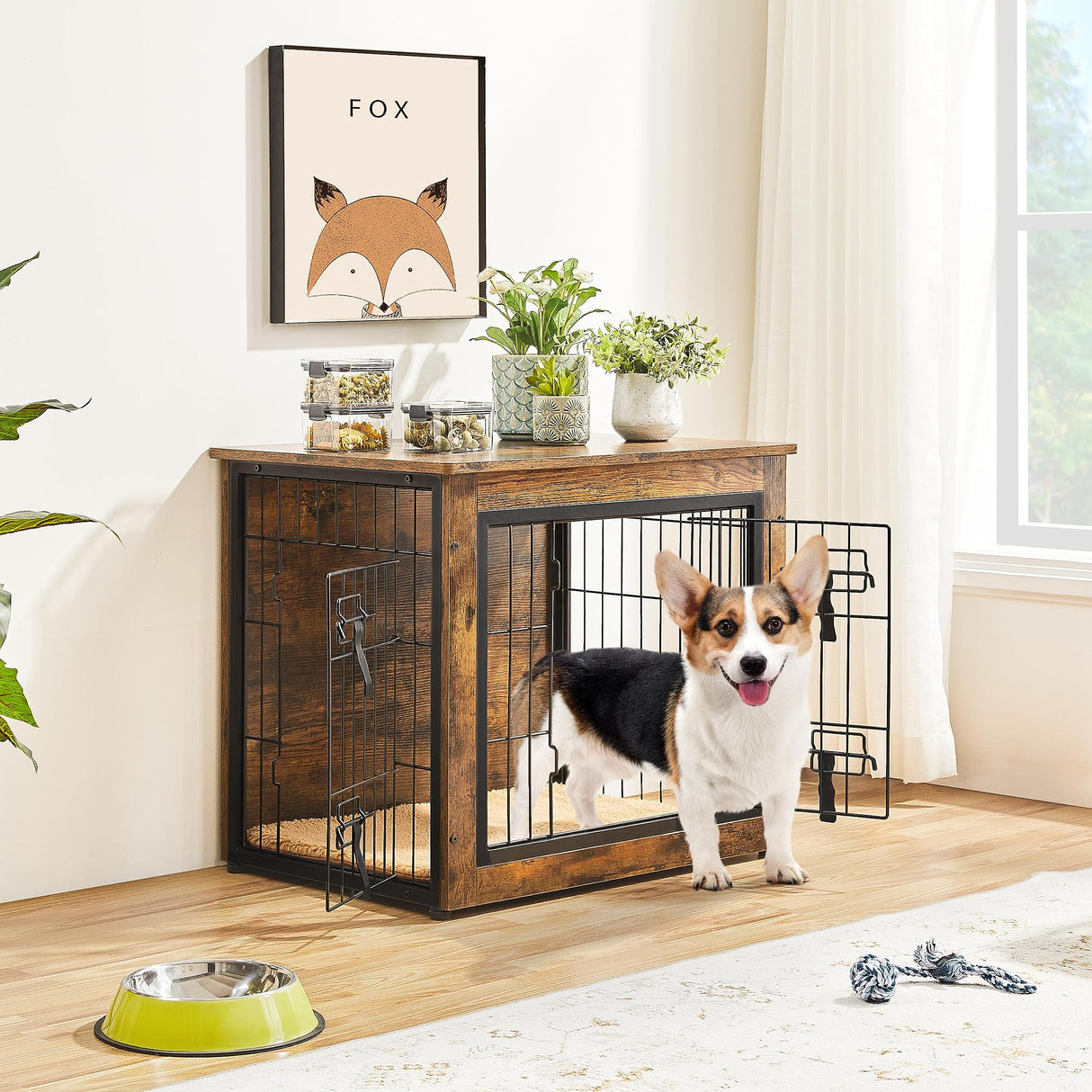 Yaheetech 27.5'' Dog Crate Furniture with Cushion Wooden Dog Crate with Double Doors/Adjustable Feet Side End Table for Small/Medium Dogs, 27.5" L x Yaheetech