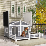 PawHut Wooden Large Dog House Outdoor Double XL Dog Kennel with Elevated Floor and Porch, Weatherproof Puppy Shelter for Small and Medium Breed Dogs, PawHut
