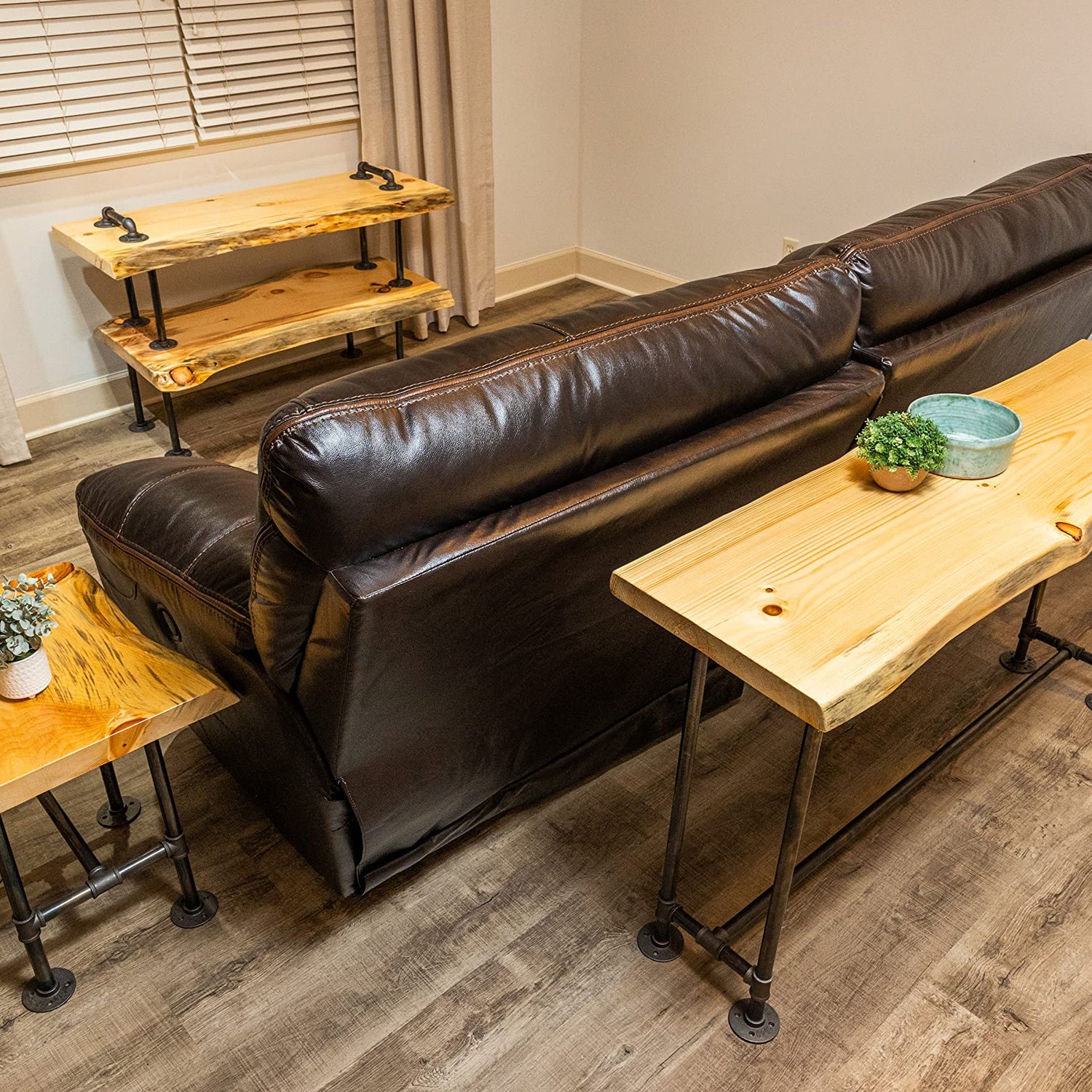 SRL Industrial Console Table - Live Edge Sofa Table – Sofa Tables w/ Solid Pine Slabs & Pipe Legs – Console Tables for Living Room or Bedroom – Southern Rustic LOGWERKS