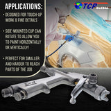 TCP Global Mini Gravity Feed Spray Gun with .8mm, 5mm & 1.0mm Needle & Nozzle Sets & Side Mounted Rotating Cup TCP Global
