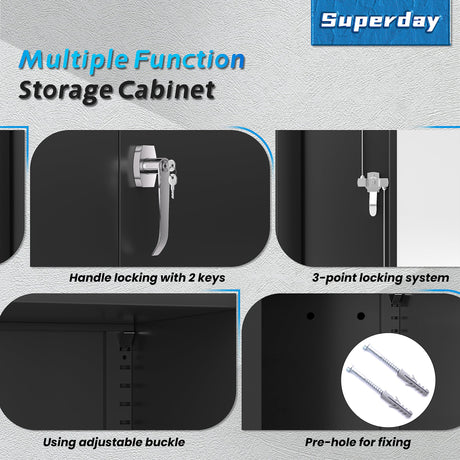 Superday 71" Lockable Steel Storage Cabinet, Locking Metal Storage Cabinets, Tall Black Cabinet with 2 Doors and 4 Adjustable Shelves for Garage, Superday