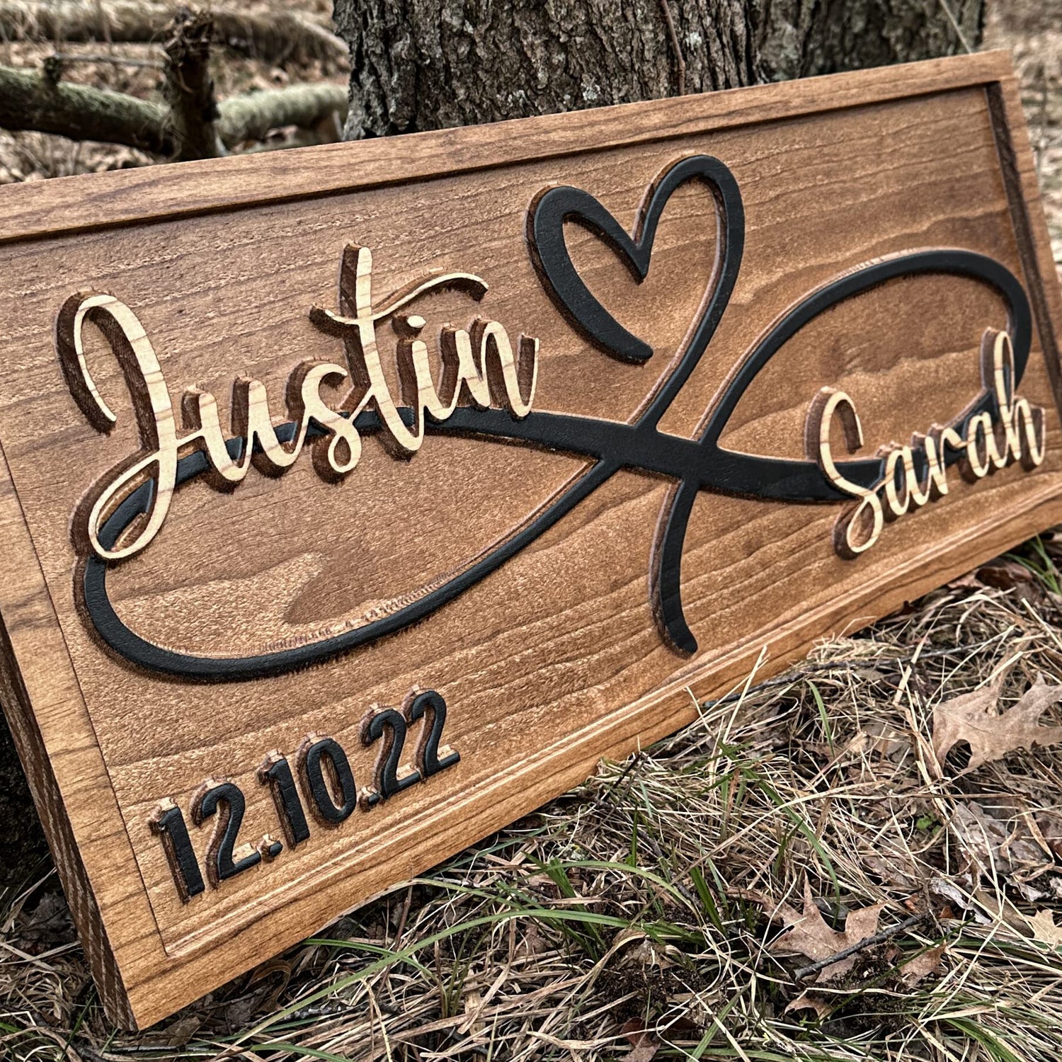 Personalized Heart Wall Decor | Wedding Gift for Couple | Wood Infinity Sign Wedding Date Engagement Anniversary Gift Bridal Shower Gift 3D Woodworker