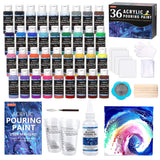 Shuttle Art Acrylic Pouring Paint, Set of 36 Bottles (2 oz/60ml) Pre-Mixed High-Flow Acrylic Paint Pouring Supplies with Canvas, Silicone Oil, Shuttle Art