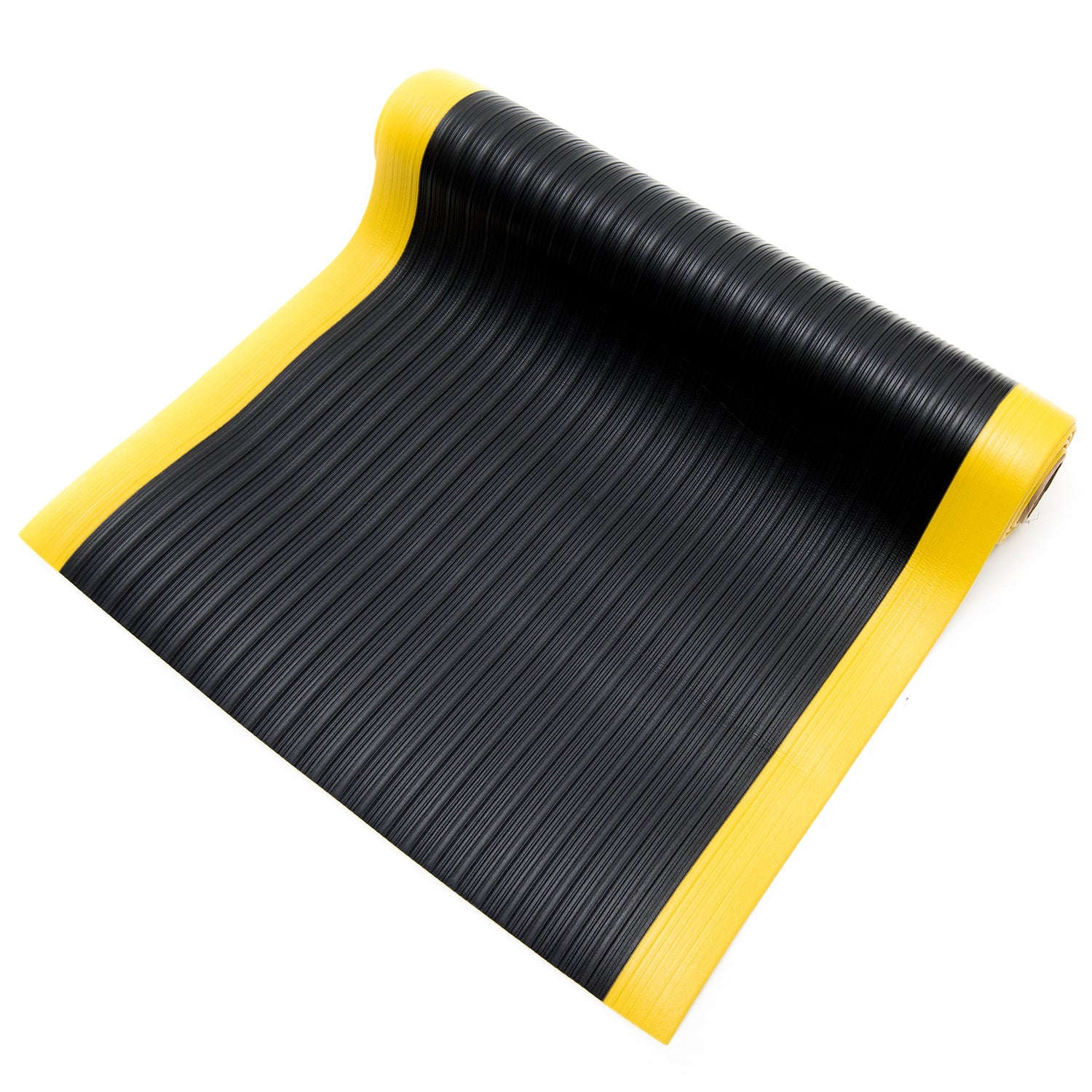 Bertech Anti-Fatigue Floor Mat, 3 Feet x 6 Feet x 3/8 Inch Thick, Ribbed Pattern Top, Black with Yellow Border, Made in USA Bertech