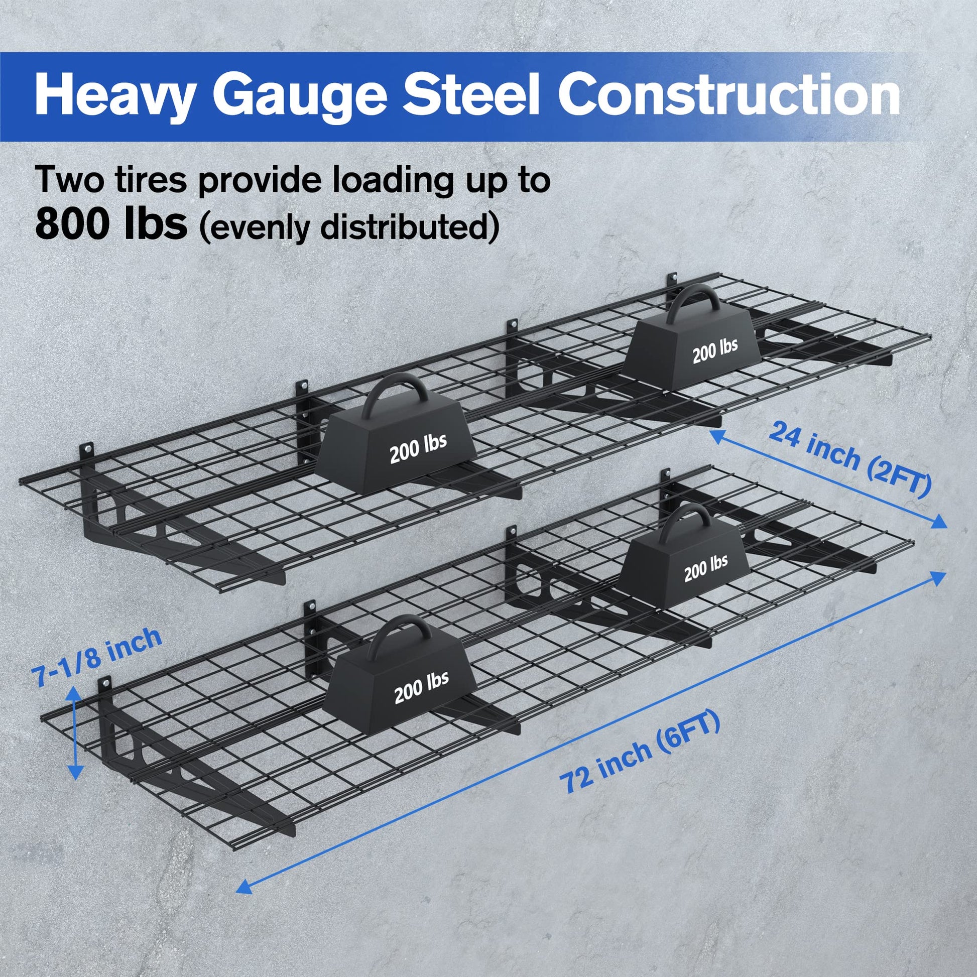 WORKPRO 2-Pack 2x6FT Garage Wall Shelving, 72” x 24” Heavy Duty Wall Mounted Shelving, 800lbs Load Capacity (Total), Metal Wall Shelves Suitable for - WoodArtSupply