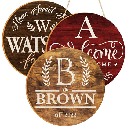 People People Personalized Round Wood Signs Wall Decor Gifts - 6 Colors Designs Custom Initial/ Family Name Wooden Sign for Farmhouse Home