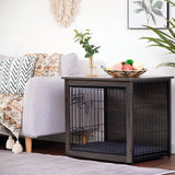 DWANTON Dog Crate Furniture with Cushion, Wooden Crate with Double Doors, Dog Kennel Indoor for Small/Medium/Large Dog, End Table, Small, 27.2" L, Dwanton