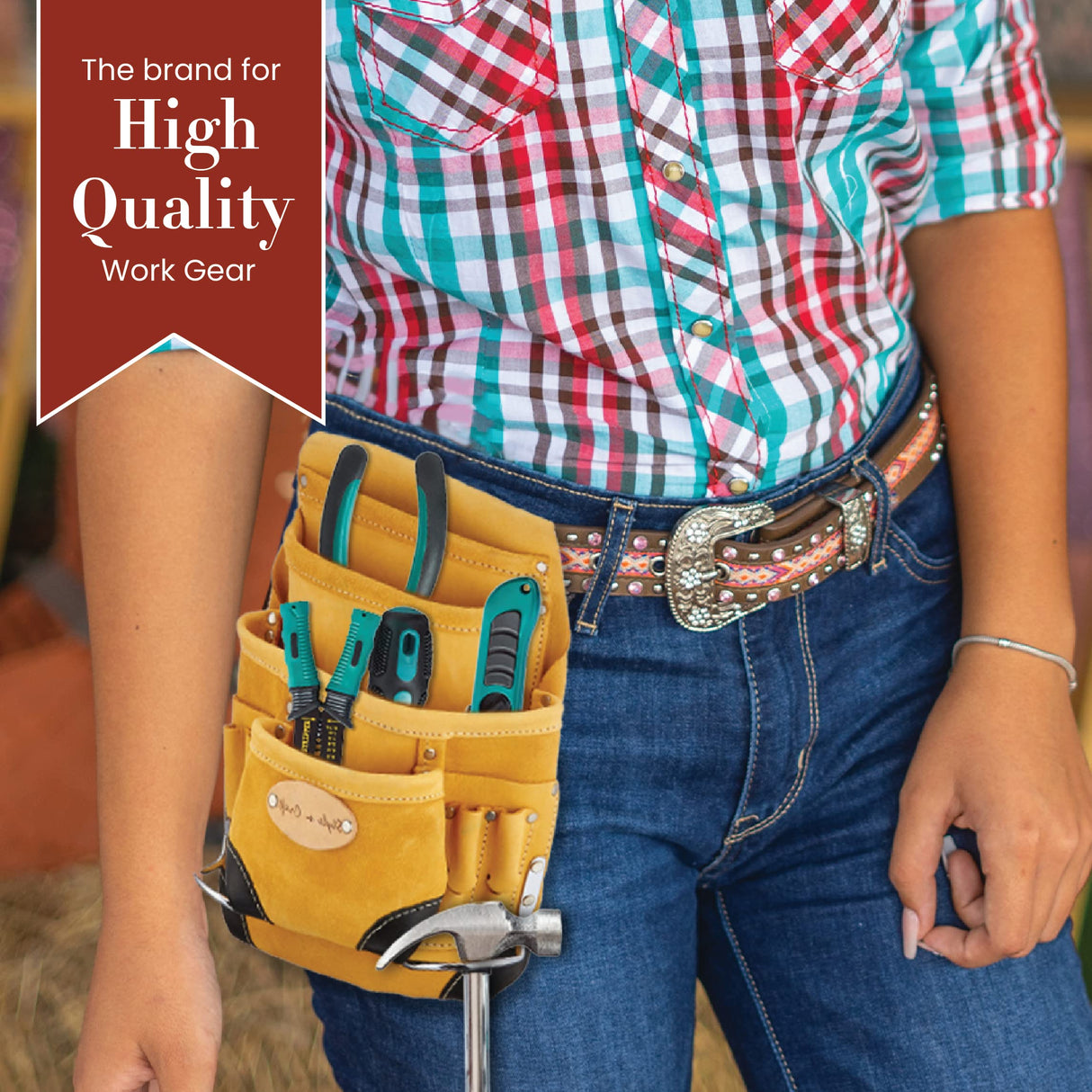 Style n Craft 10-Pocket Carpenter’s Nail & Tool Pouch, Heavy-Duty Leather Tool Pouch, Perfect and Durable Full-Grain Leather Pouch, Yellow with Black Style N Craft