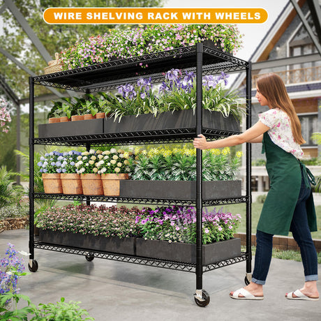 REIBII 55.5''W Storage Shelves 2500LBS Wire Shelving Rack with Wheels 75.6" H Heavy Duty Shelving Unit Adjustable Metal Shelves for Storage Rack REIBII