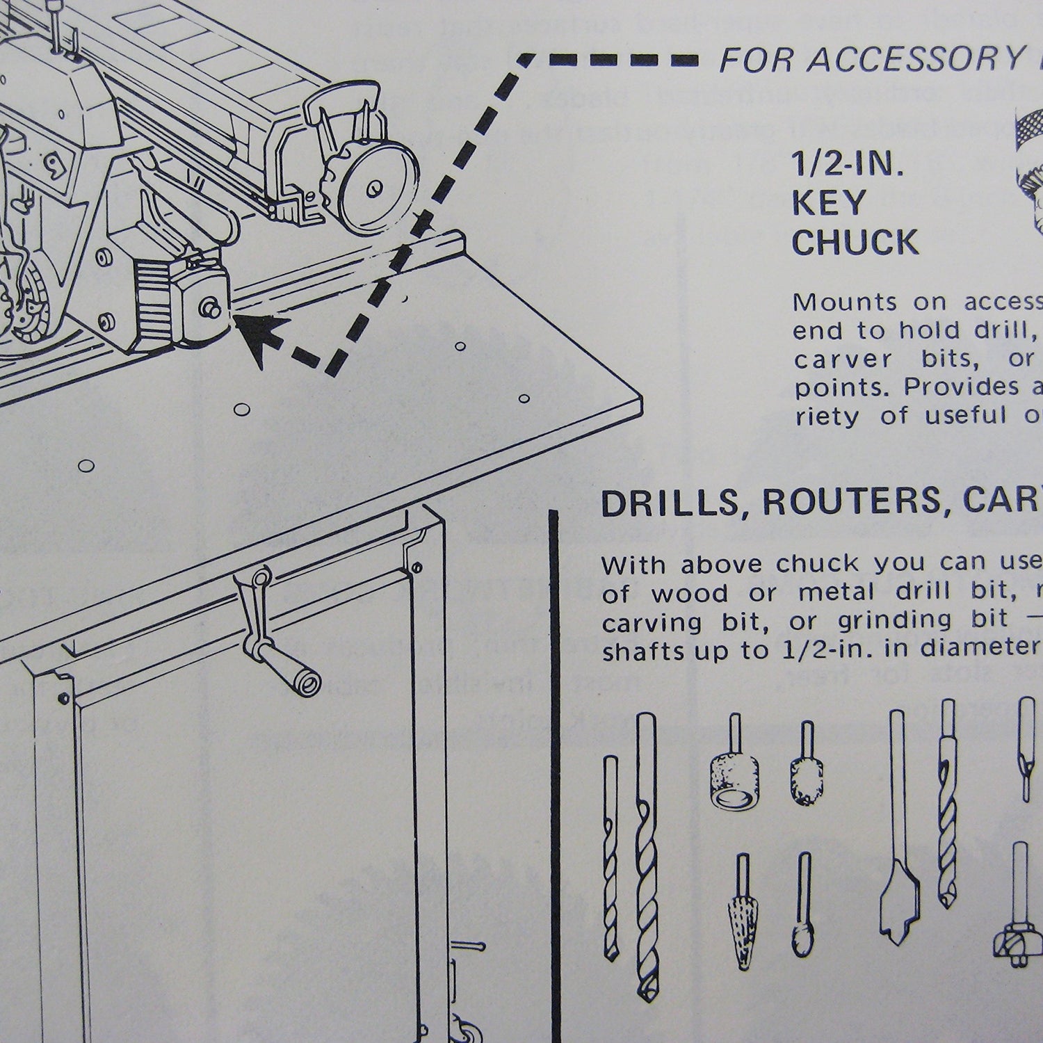 Radial Arm Saw Accessory Jacobs Chuck for Drill & Router Bits Craftsman Wards Powr Kraft Jacobs