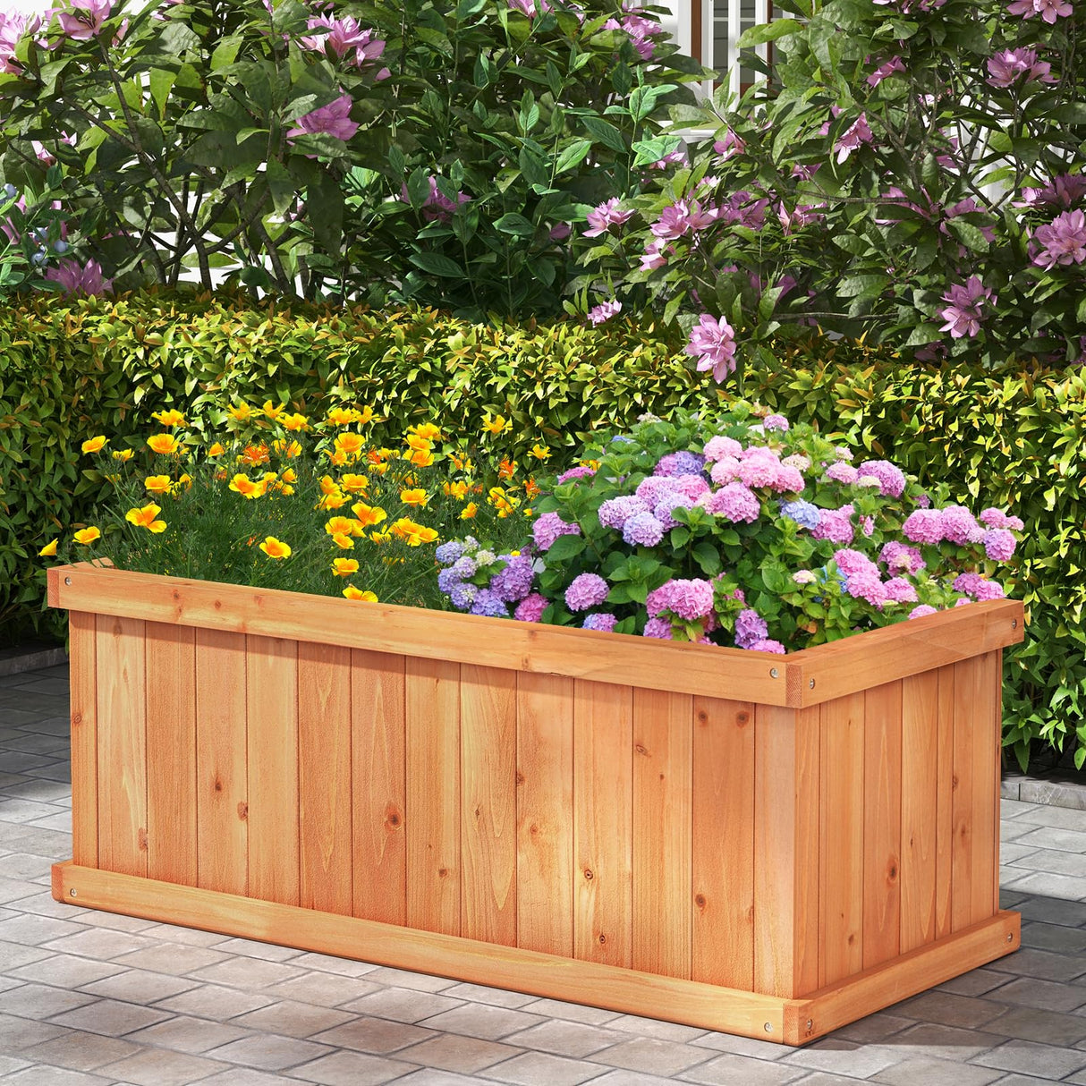 Giantex Raised Garden Bed, 31”x14”x12” Wooden Planter Box with 4 Drainage Holes & Detachable Bottom Panels, Elevated Flower Bed, Rectangular Plant Giantex