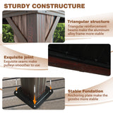 VEIKOU 10' x 12' Gazebo Hardtop, Outdoor Aluminum Wood Grain Gazebo w/Double Roof & Sidewalls, Permanent Pergolas and Gazebos, Patio Gazebo for VEIKOU