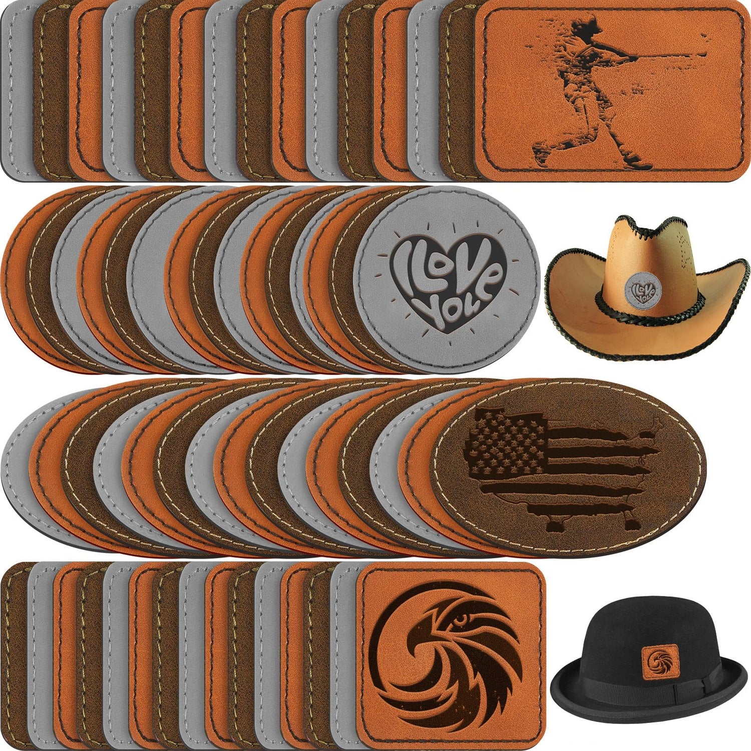 60 Pcs Blank Leatherette Hat Patches Rustic Laser Iron on Sewing Hat Patches with Adhesive Leather Patches for Hats Clothes Repair, 3 x 2 Inches Dunzy