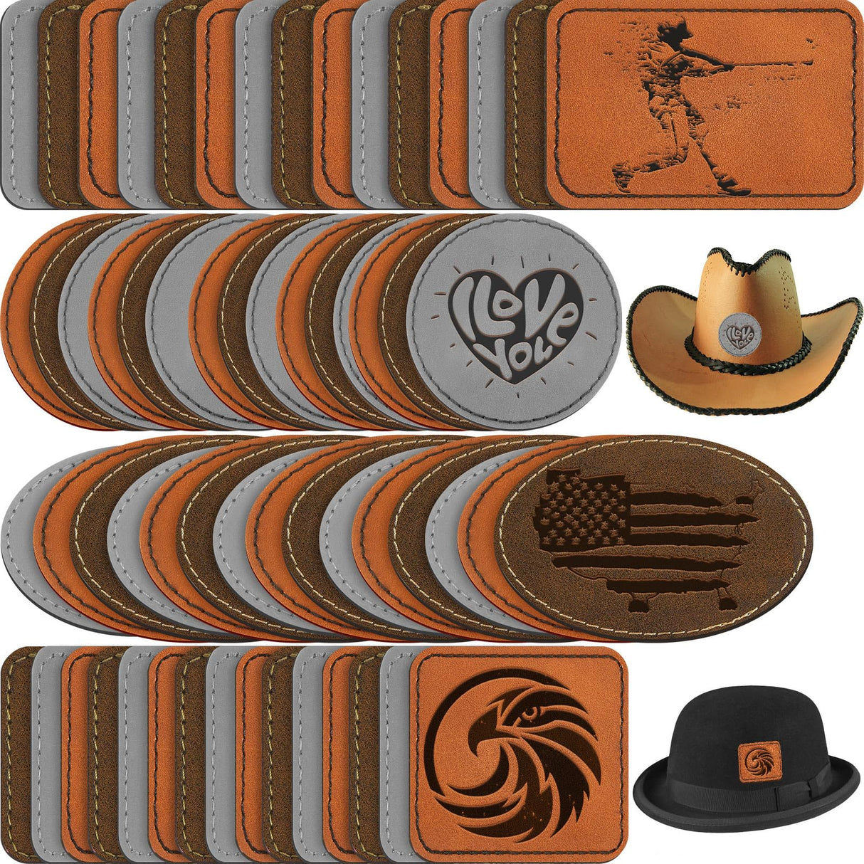 60 Pcs Blank Leatherette Hat Patches Rustic Laser Iron on Sewing Hat Patches with Adhesive Leather Patches for Hats Clothes Repair, 3 x 2 Inches Dunzy