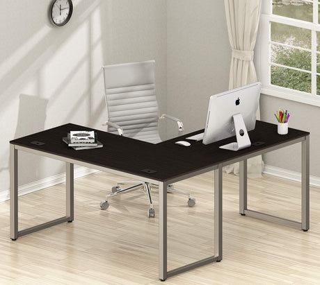 SHW Home Office 55"x60" Large L Shaped Corner Desk, 24" Deep, Espresso SHW