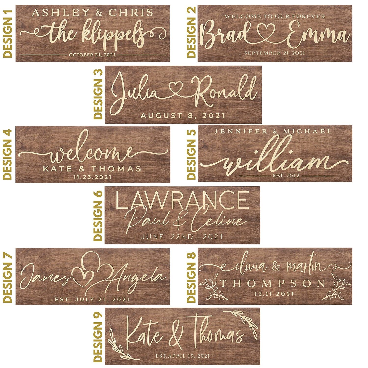 Personalized Wedding Sign, Custom Wood Family Established Sign w/Names & Dates, 15'' X 6'' - 9 Designs W/ 5 Wood Colors, Wedding Plaque for Ceremony, Personalization Lab