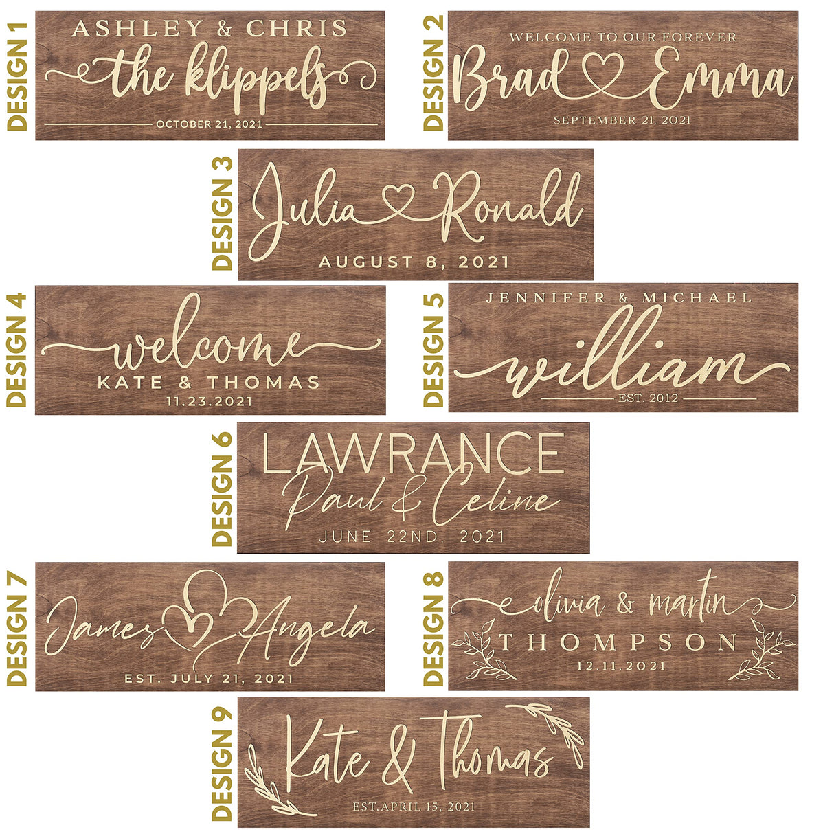 Personalized Wedding Sign, Custom Wood Family Established Sign w/Names & Dates, 15'' X 6'' - 9 Designs W/ 5 Wood Colors, Wedding Plaque for Ceremony, Personalization Lab