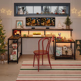 Bestier 71.5 inch Computer Desk with Power Outlets, L Shaped LED Home Office Desk with Long Monitor Stand, Large Corner Desk with Storage Shelf, Cup Bestier