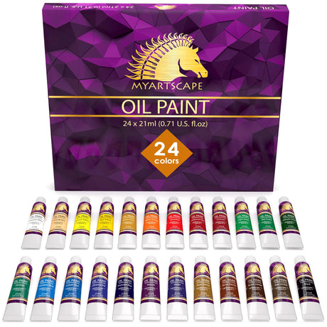 MyArtscape Oil Paint Set - 24 x 21ml Tubes - Artist Quality - Rich Vivid Oil-based Colors - Lightfast - Heavy Body - Great Saturation - Glossy Finish MyArtscape
